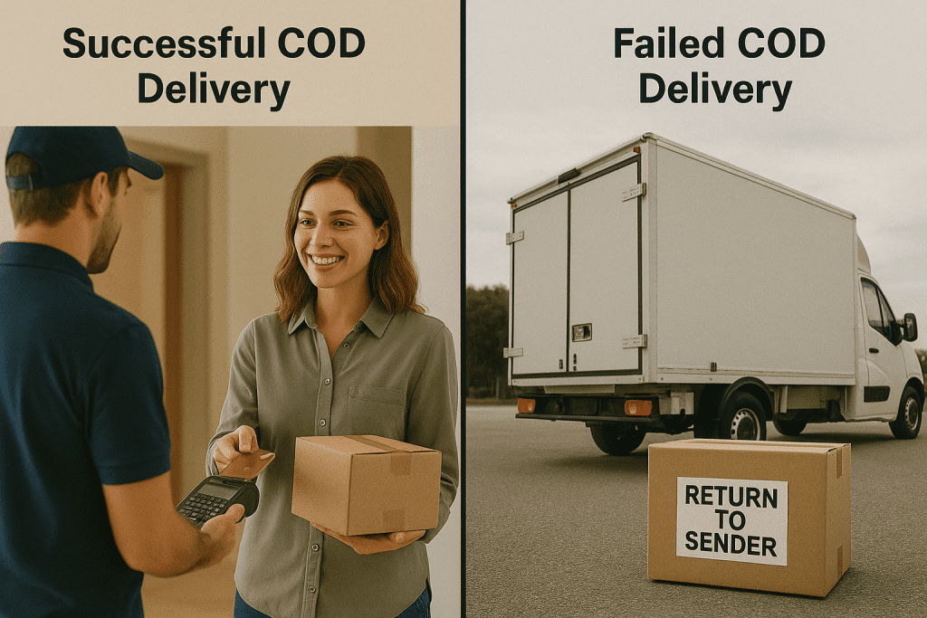 Contraste entre une livraison automatisation COD réussie et un retour de colis